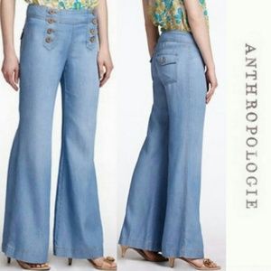 Anthropology Elevenses High Waist Sailor Chambray Pants Jeans - Size 2
